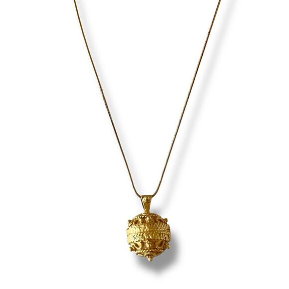 Matte Gold Ornate Croation Ball Pendant Necklace - Picture 2 of 6